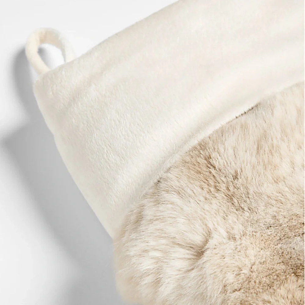 New! 🎄✨📯Crate&Barrel Arctic Ivory Textured Faux Fur Christmas Stocking